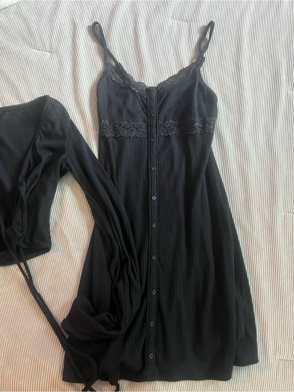 wild fable Black Lace-Trim Button-Front Slip
